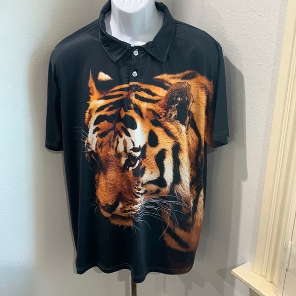 Men's Golf Shirt Tennis‎ Shirt 3D Print Tiger Animal Collar Size XL - Picture 1 of 7